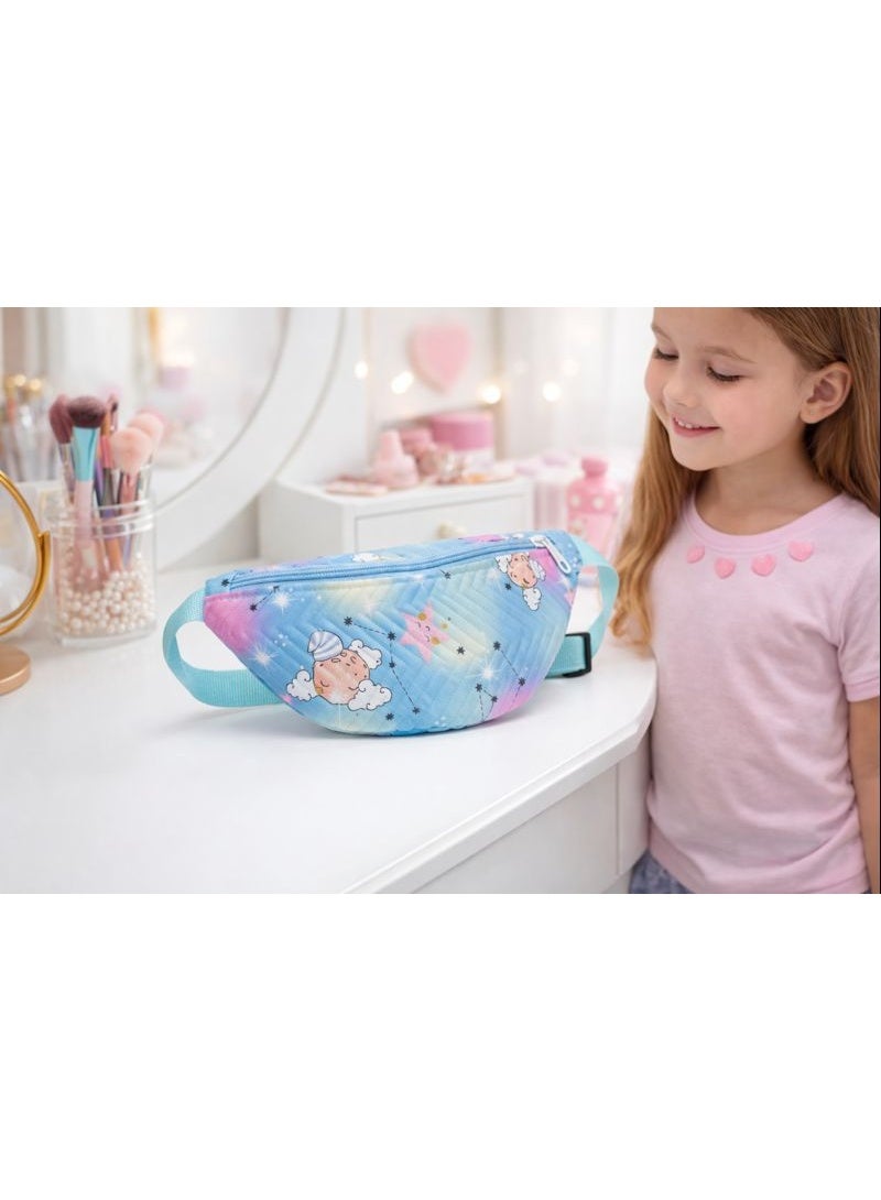 Children's waist bag – cute cartoon design with a star pattern – lightweight and suitable for outings and trips- baby blue - Image 3